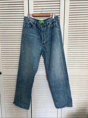 Sandrine Rose Slouchy Blue Washed Straight-Leg jeans with raw hem